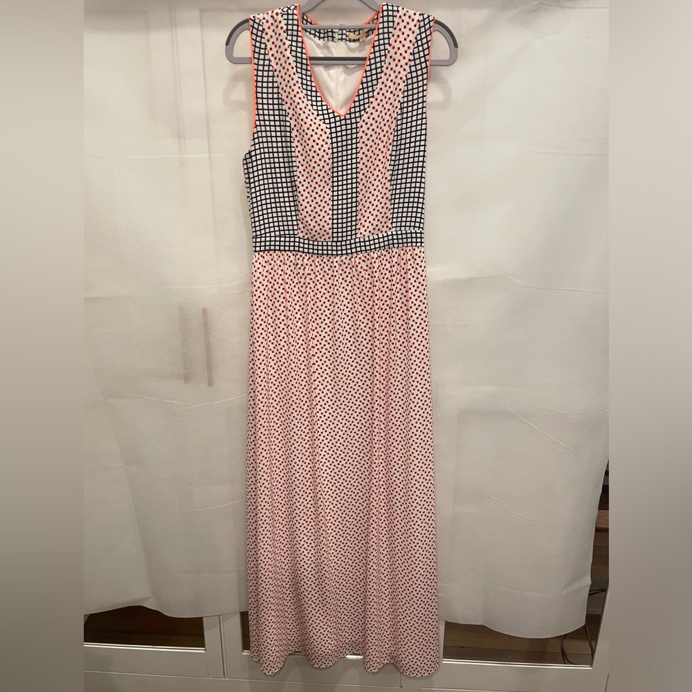 Gibson Latimer Women Maxi Dress Coral Black Sleeveless V-neck.Size Small